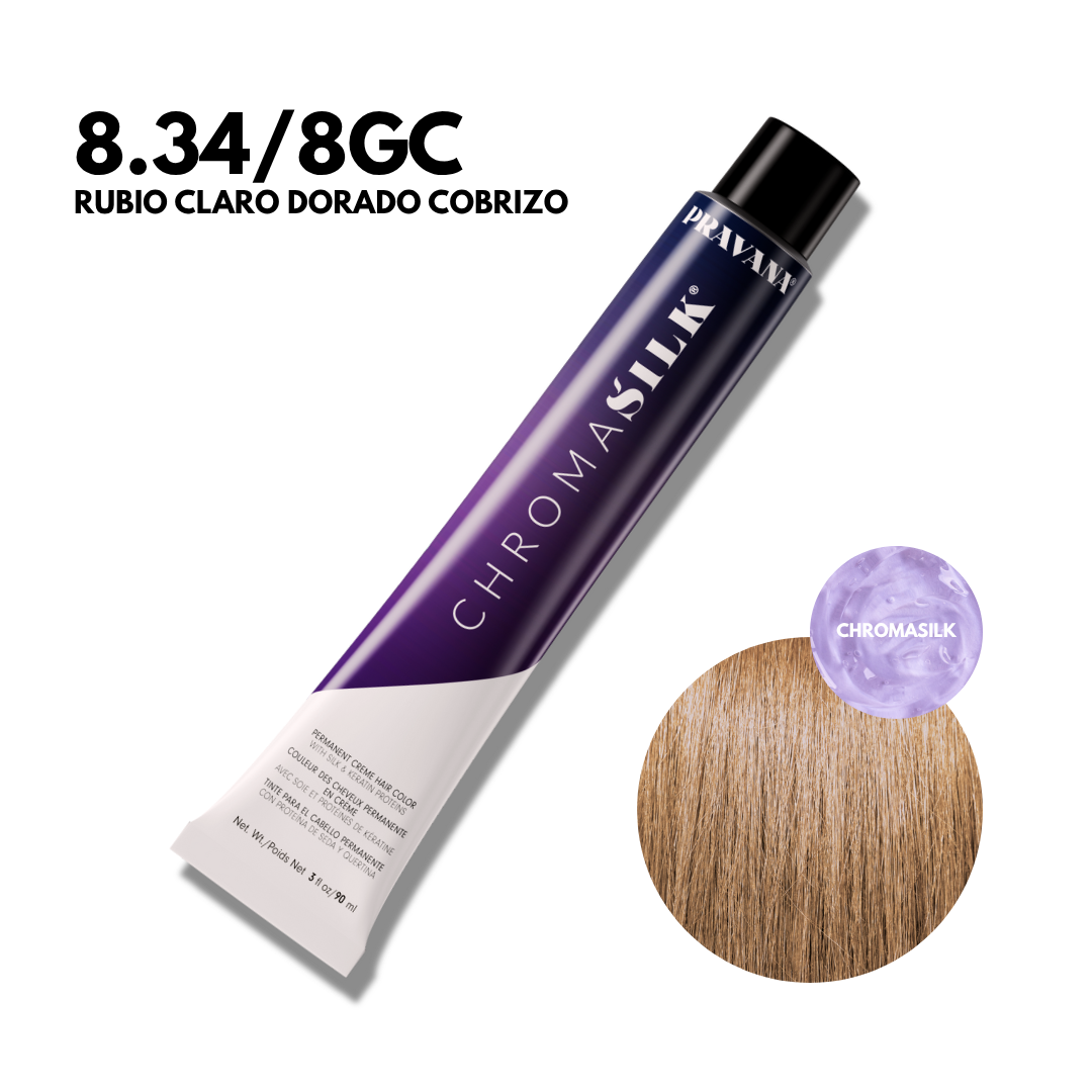 8.34/8Gc Rubio Claro Dorado Cobrizo Chromasilk Permanente